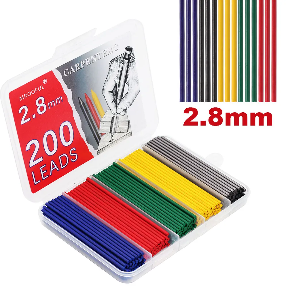 200Pcs/1Box Large Capacity 2.8mm Woodworking Pencil Replaceable Lead Refill, for Architects Carpenter Pencil Accessories