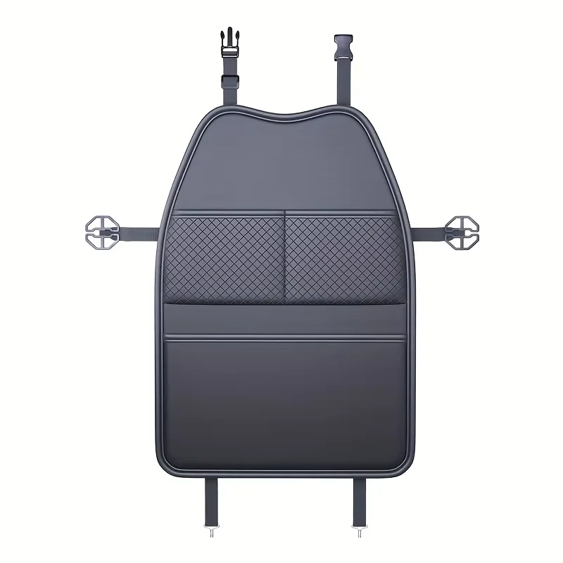 Multi-Functional Car Seat Protection Cover PU Leather Kick Proof Pad with Pockets Auto Seat Back Storage Bag for Vehicle