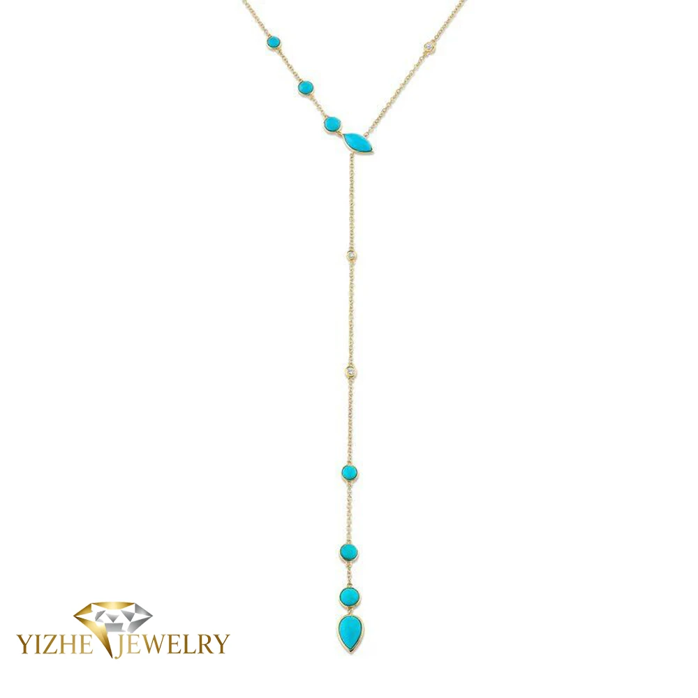 Wholesale Geometric Shape Turquoise Long Y Shaped Necklace For Women Wedding Party Fashion Jewelry