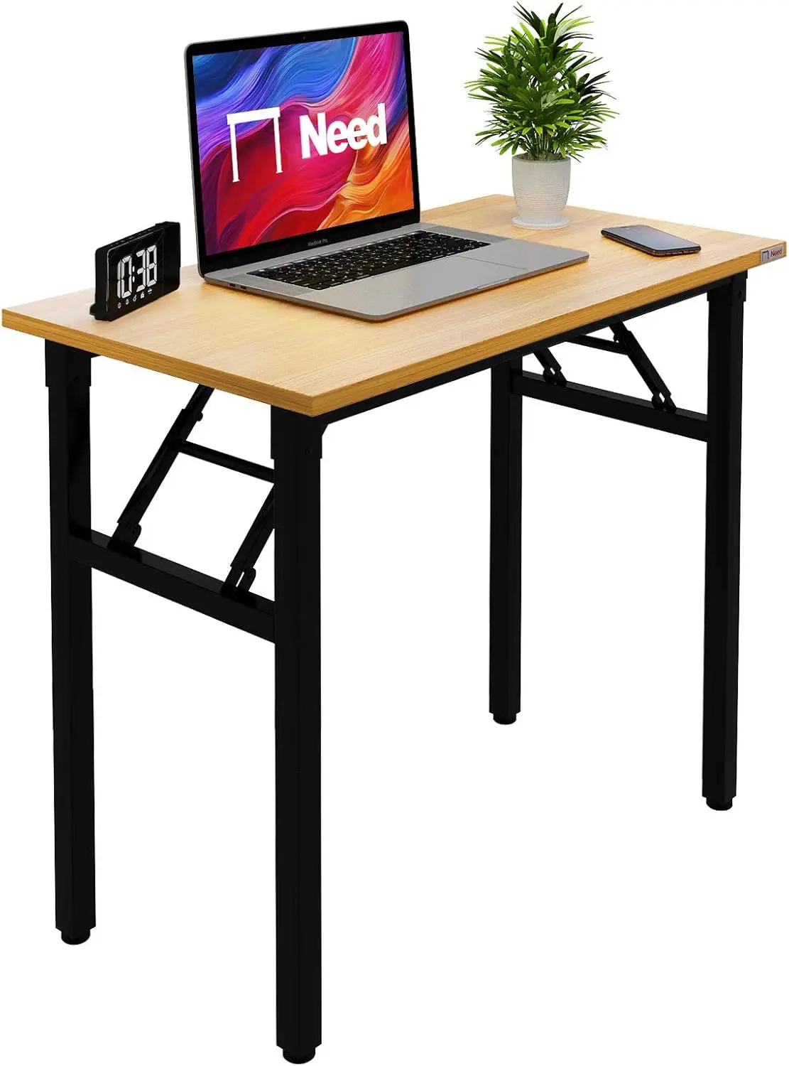 Folding Desk Small Desk 31 1/2" No Assembly Foldable Computer Desk for Small Space/Home Office/Dormitory,Teak&Black Frame