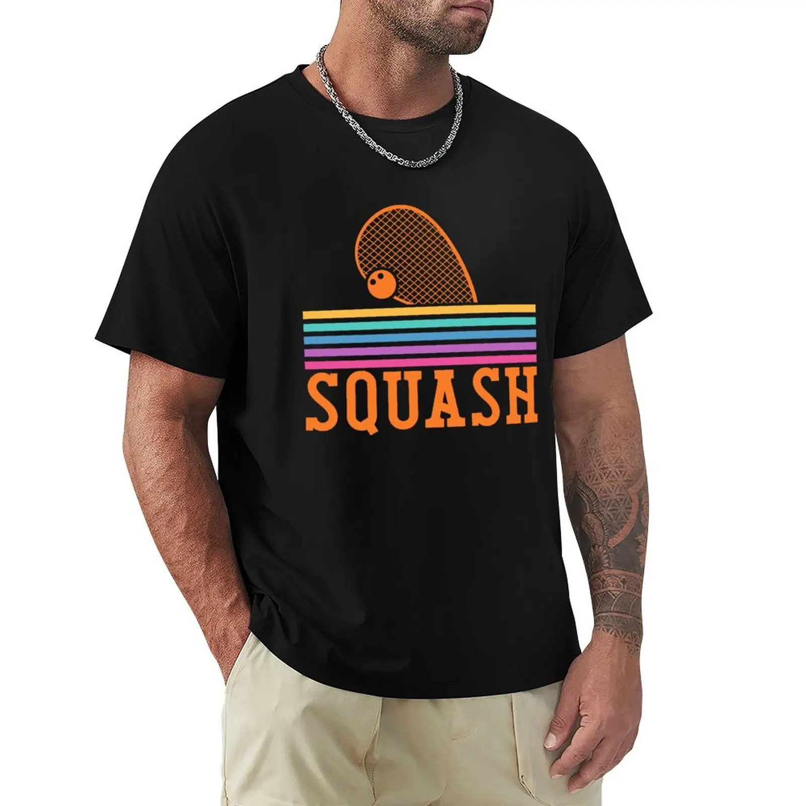 Retro Squash Racket Ball Sports Court Indoor Trainer Match T-Shirt oversizeds kawaii clothes blanks men clothes