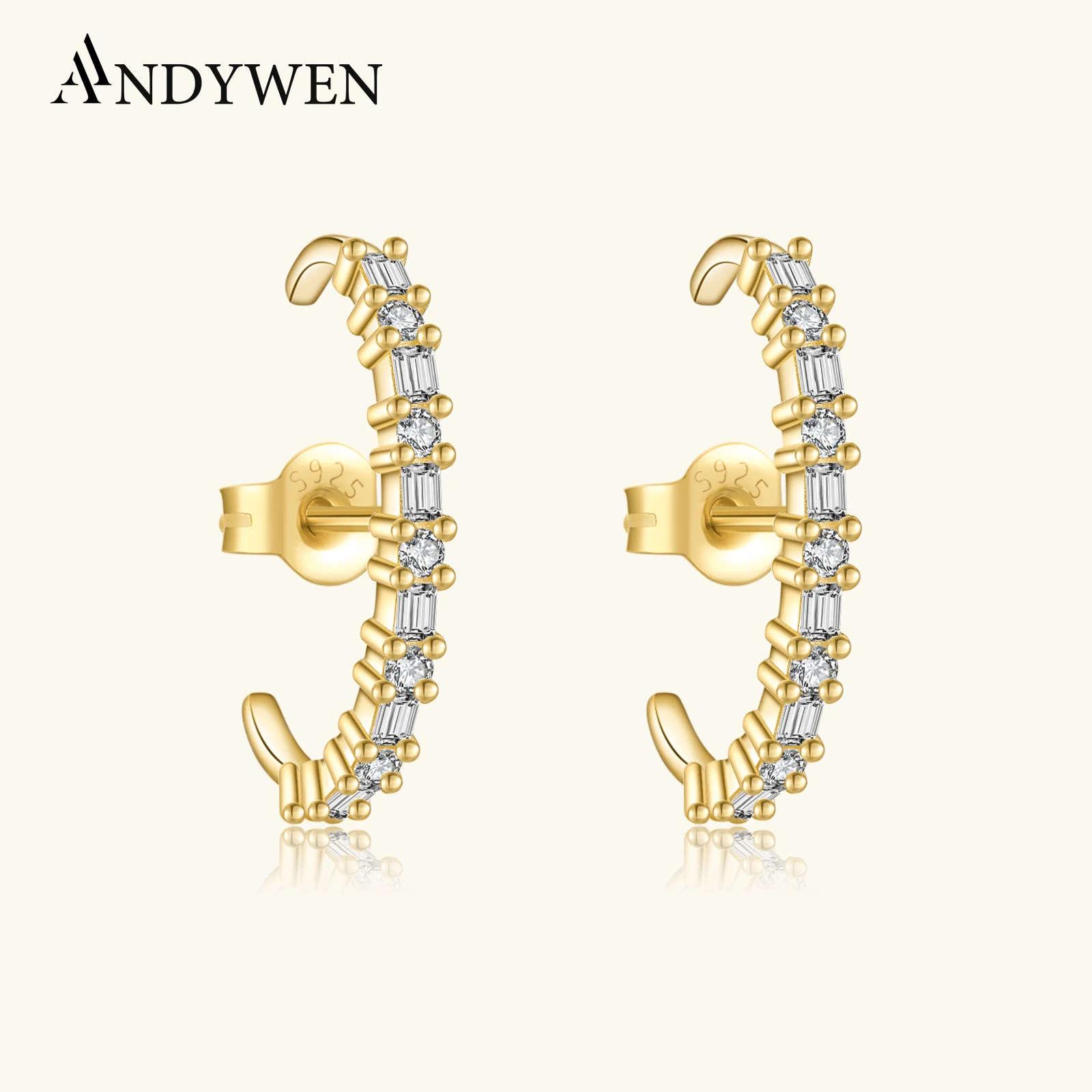 

ANDYWEN 925 Sterling Silver Gold Clear CZ Circle Stud Earring 2023 Spiring Luxury Fine Jewelry Valentines Gift Women Jewels