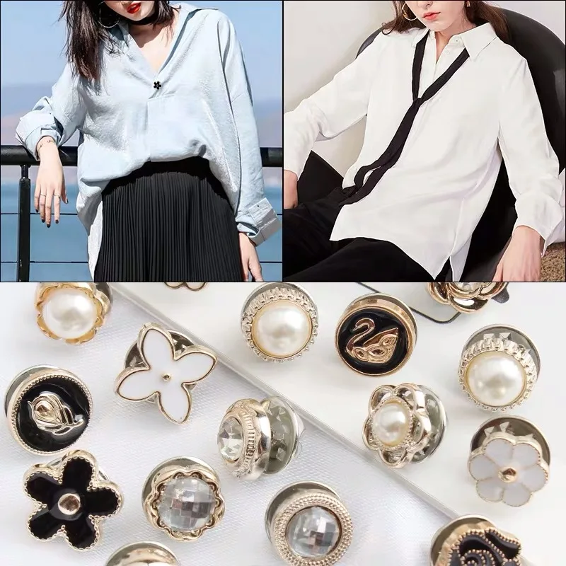 10PCS Anti-walking button small brooch no-sew fixed clothes decoration matchless collar small accessories silk scarf cufflinks