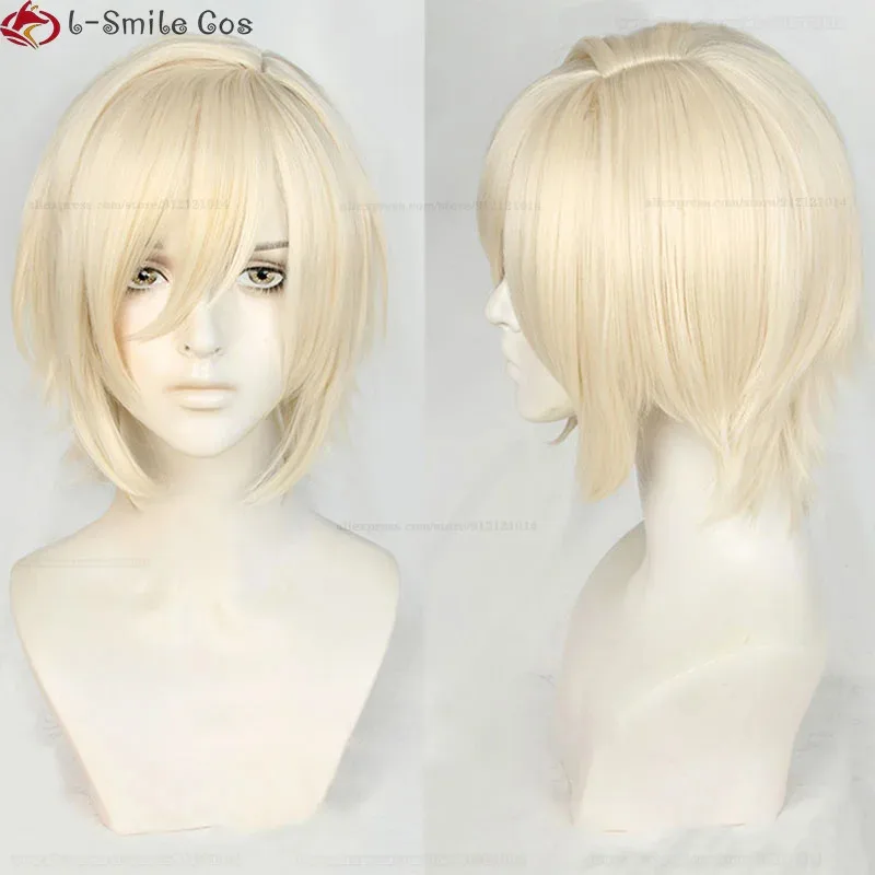

Tenshouin Eichi Wig Cosplay ES Fine Milk Golden Короткие парики Термостойкие синтетические волосы Хэллоуин Аниме Косплей Парики + Кепка для парика