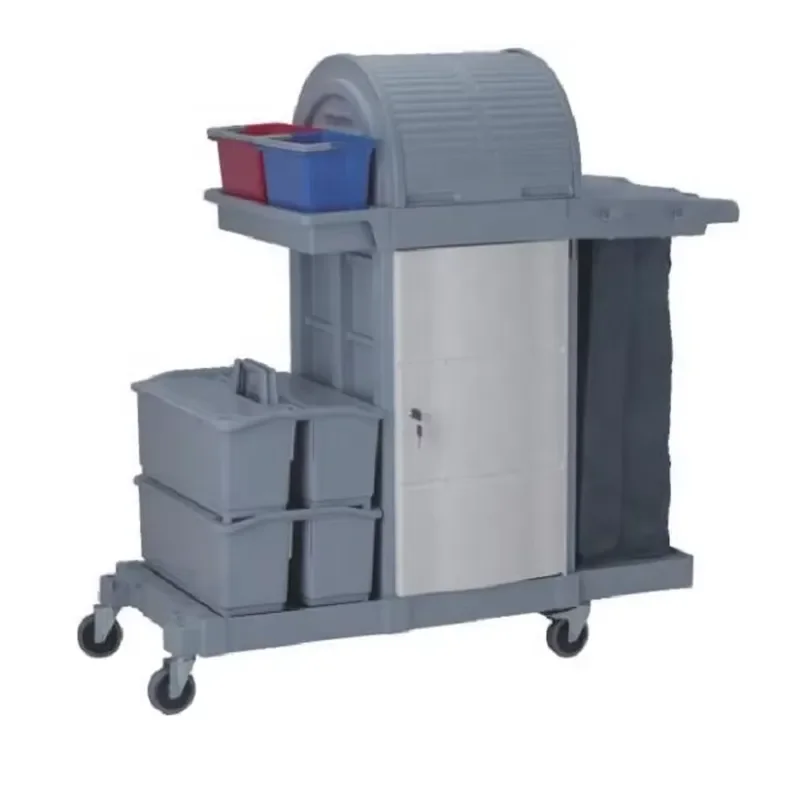 Multi-function White Gray Color Plastic Hotel Maid Restaurant Hospital Multi-purpose Cleaning Trolley Service Janitor Cart