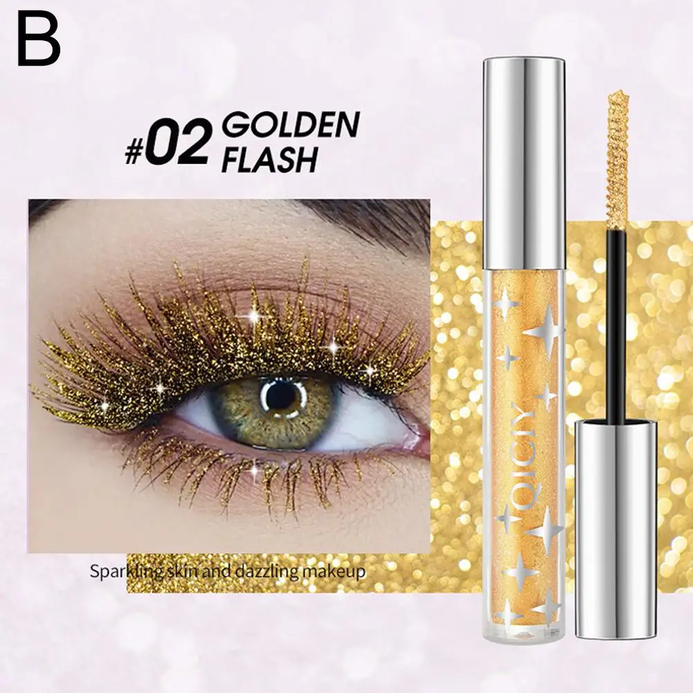 Glitzer-Mascara mit Diamant-Effekt, Augen-Make-up für Wimpern und Brauen, waschbar, glänzende Wimperntusche, funkelnde Diamanten, Silber, Gold, Lila, N7L6