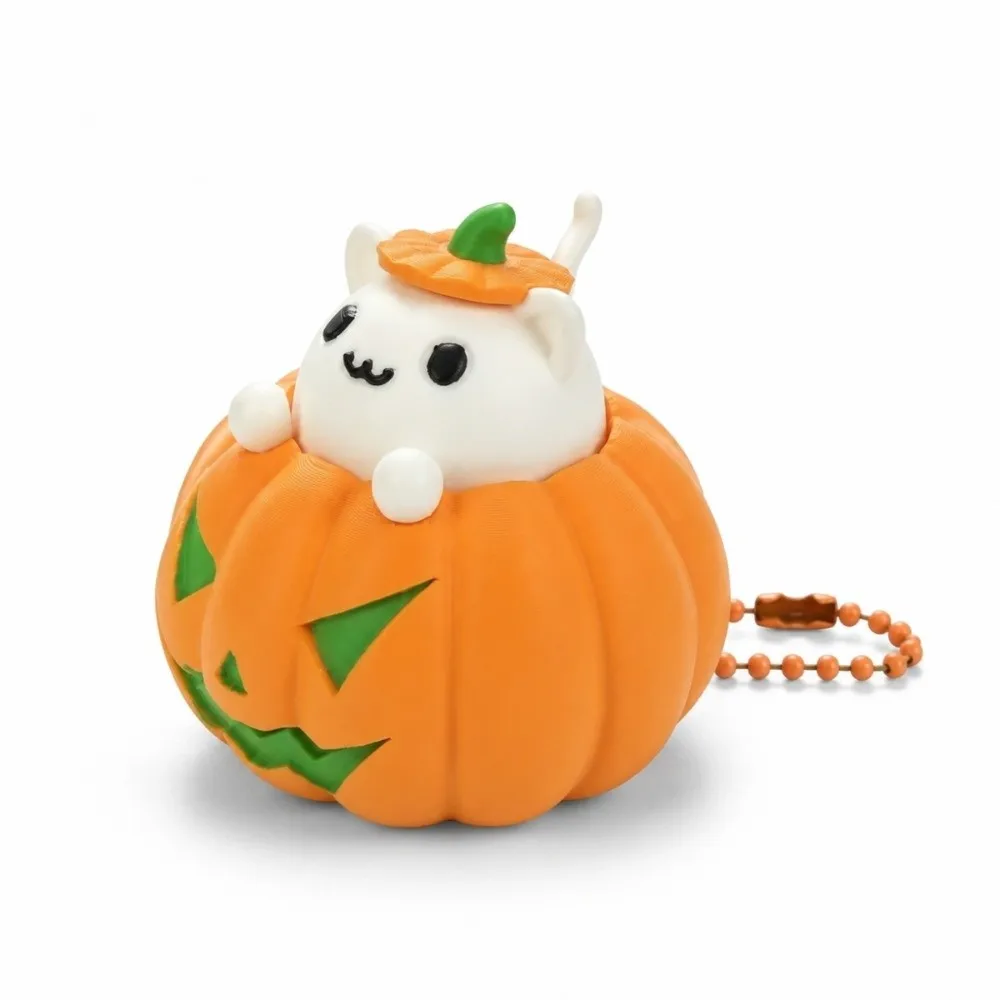 Cute Halloween Pumpkin Cat Clicker Keychain Creative Button Press 3D Printed Pendant Keyboard-style Funny Fidget Party Favor