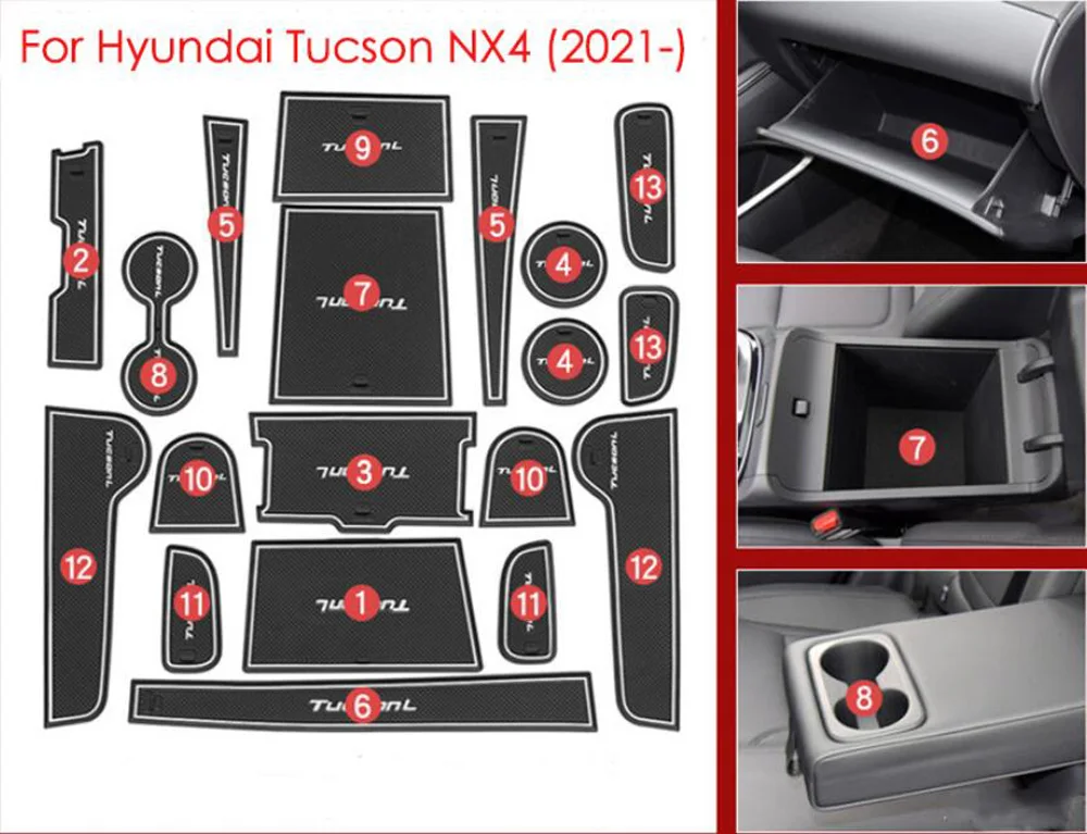 Anti-Slip Gate Slot Mat for Hyundai Tucson NX4 2021 2022 Interior Accessories Cup Holders Non-Slip Door Groove Pad