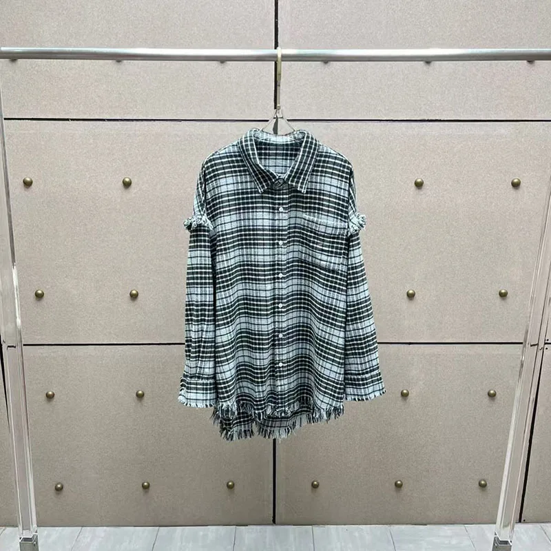 

Women's Washed Plaid Flannel Shirt, Fashionable Casual Oversized Top, High-Quality 100% Cotton Shirt, Fall, New Arrival, 2025