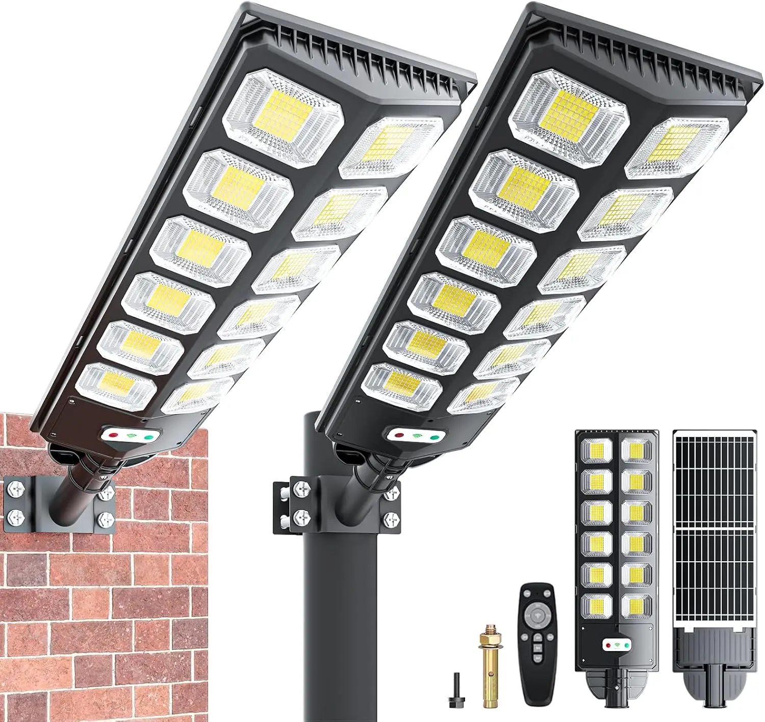 

Solar Street Lights Outdoor Waterproof 15000LM 6500K, IP66, Dusk to Dawn, Motion Sensor, Remote Control, 2-Pack