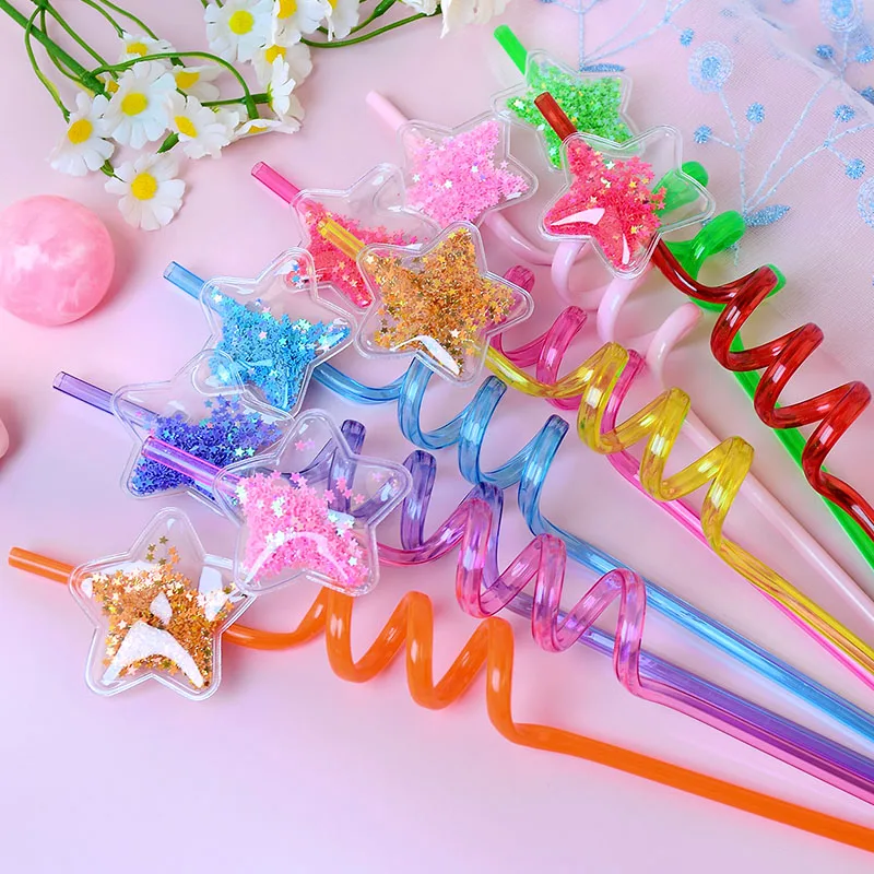 8 pajitas en espiral con forma de estrella y detalles brillantes: pajitas para beber y recuerdos para fiestas de cumpleaños con forma de estrella