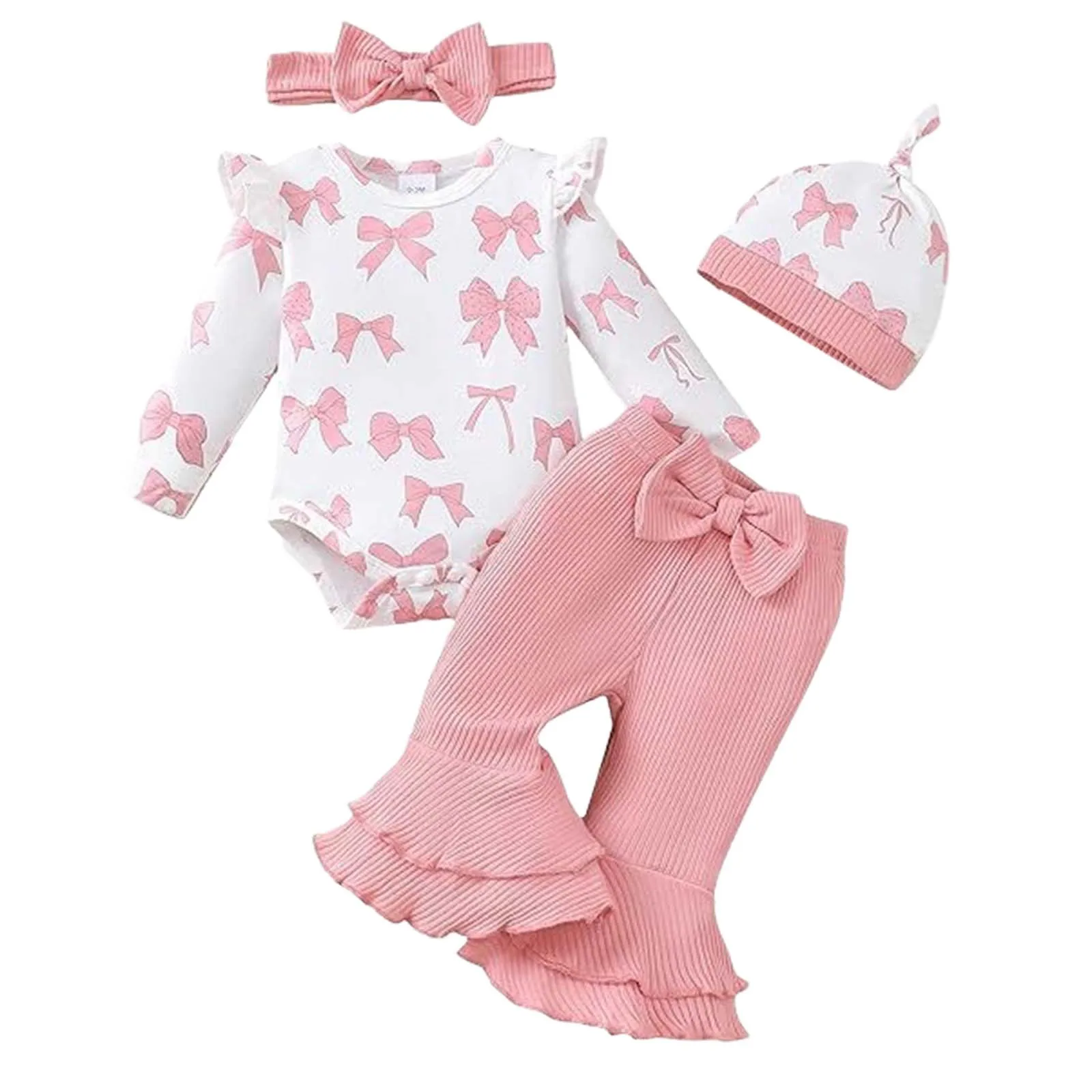 

Long Sleeve Gymnastics Leotard Baby Girls Comfortable And Breathable Set Cute Bow Prints Top Pants Hairband And Uncle Clothes