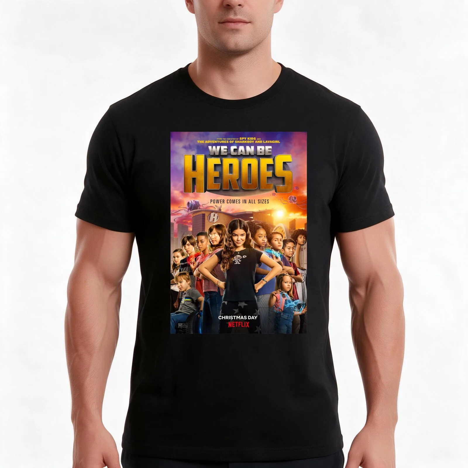 We Can Be Heroes Netflix T-Shirt, Summer Casual Cotton Tee, Oversized Streetwear Tops, Vintage Graphic Print, Unisex Men Women