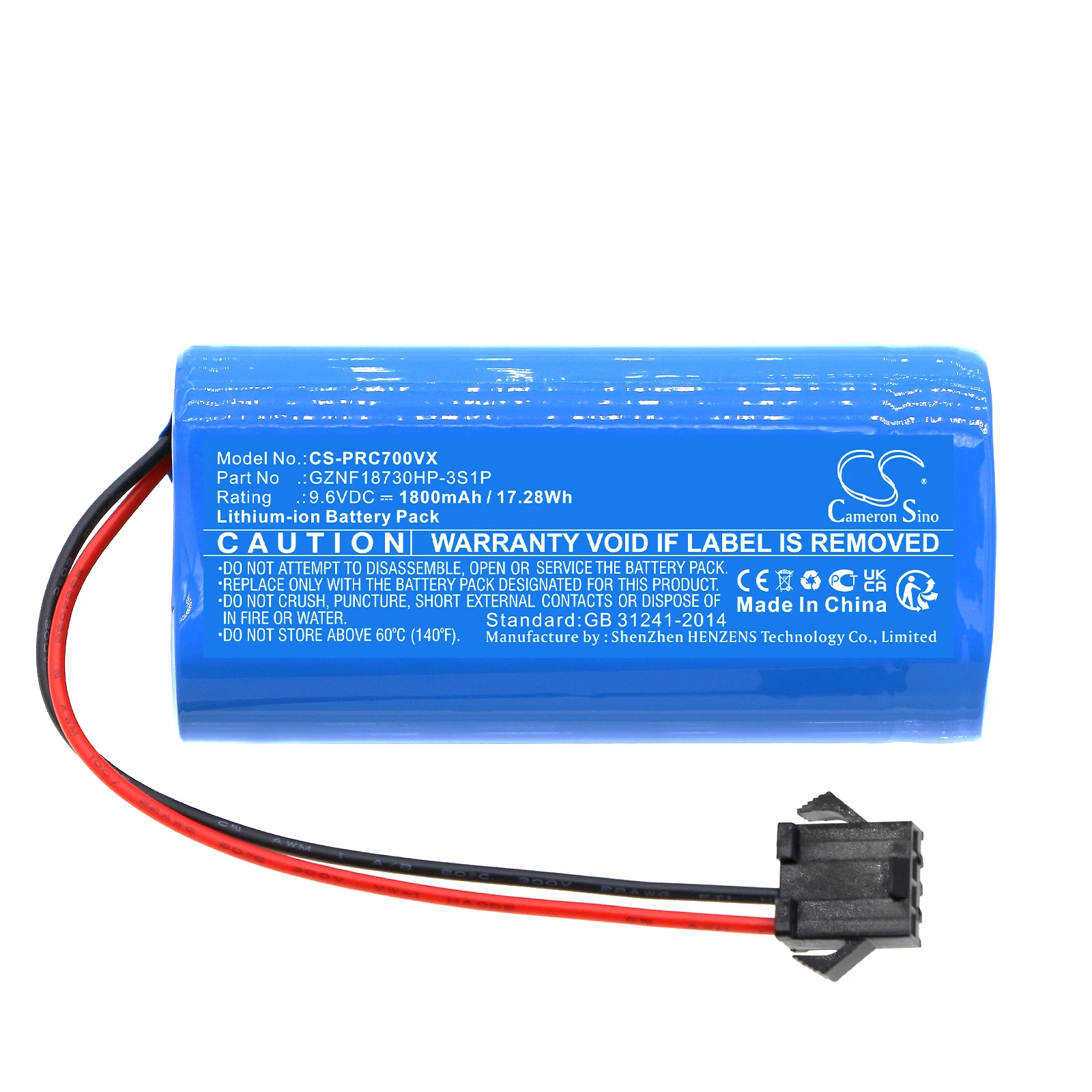 Vacuum Battery For Pure Clean GZNF18730HP-3S1P PUCRCX70 Capacity 1800mAh / 17.28Wh Color Blue Volts  9.60V Type Li-ion G.W  211g