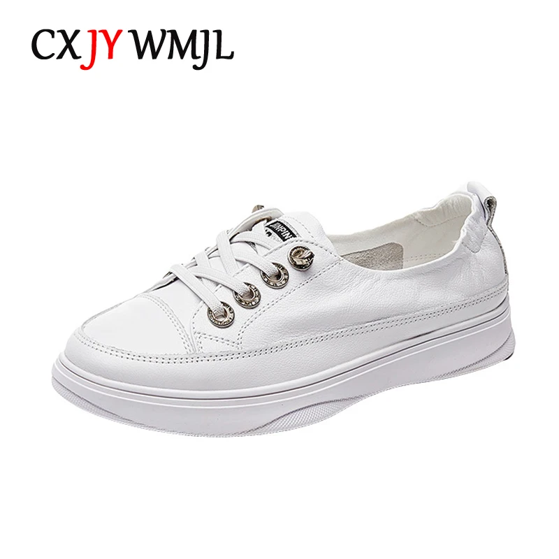 CXJYWMJL Plus Size Top Layer Cowhide Women's Casual Sneakers Autumn Skate Shoes Ladies Genuine Leather Vulcanized Shoes Female