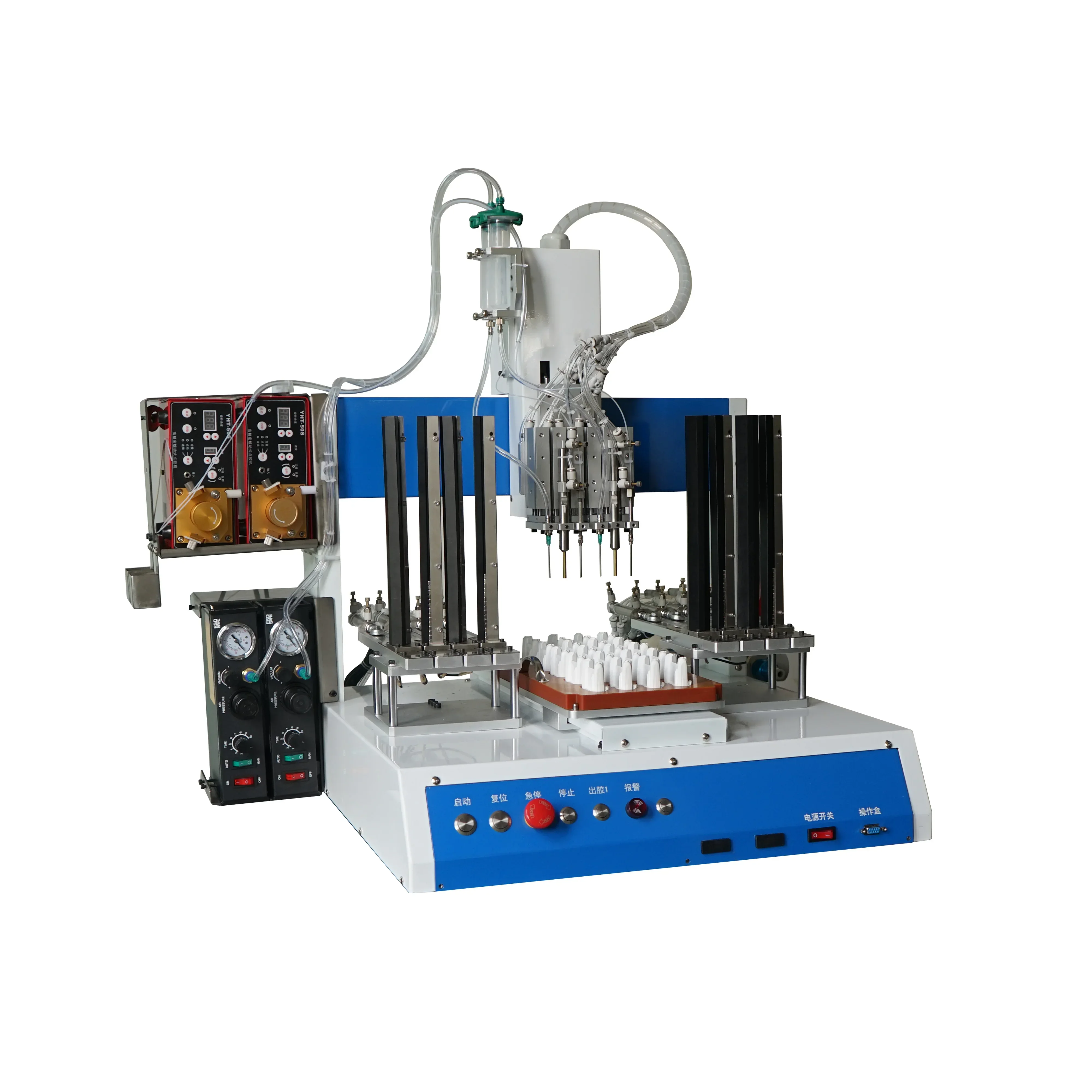 Bluetooth headset assembly. Smart magnet assembly dispensing and magnetic parts assembly double-headed automaton