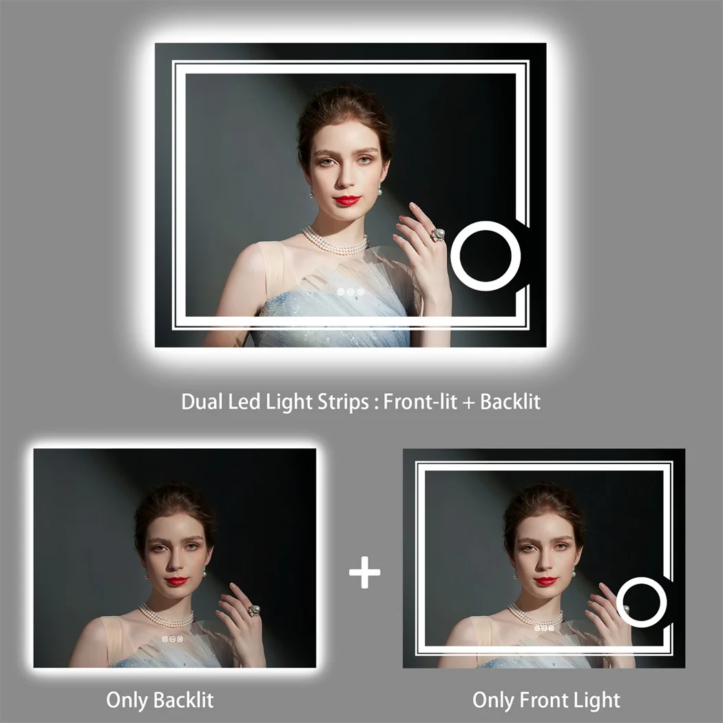 LUVODI LED Bathroom Mirror Wall Mounted, Magnifying Vanity Mirror with Lights for Makeup Shaving, Washroom Toilet Shower Mirror