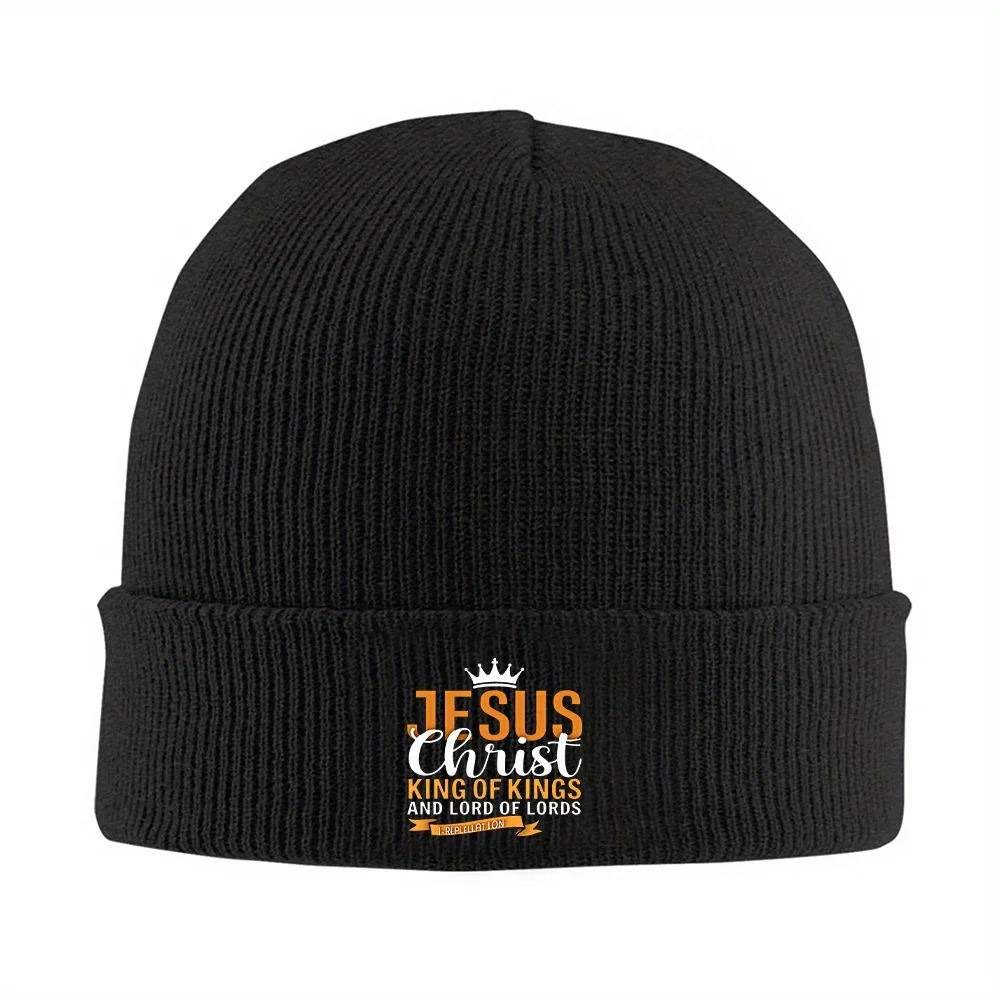1pc Black Christian Religious Beanie Hat - Jesus Died for Us - Scripture Knit Skull Cap for Church, Winter, Christmas Gifts