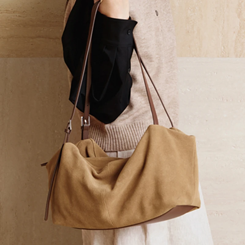 

Burminsa Cowhide Suede Genuine Leather Large Tote Shoulder Bags For Women 2025 Luxury Designer Hobo Shopper Work Ladies Handbags