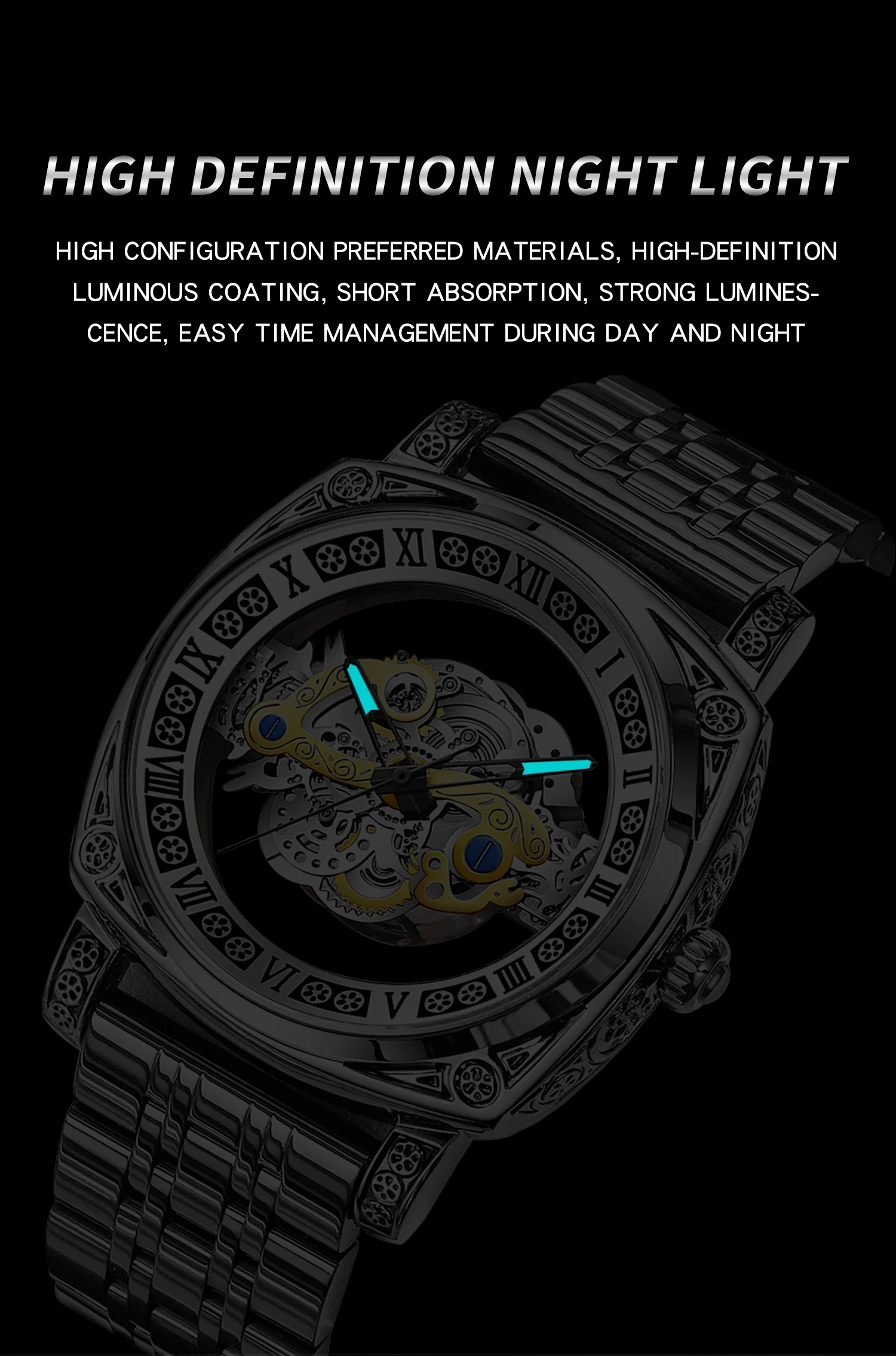 BINBOND New 432 Men's Quartz Watch Tourbillon Men's Fully Automatic Luminous Hollow Watch Fashion Non Mechanical Watch