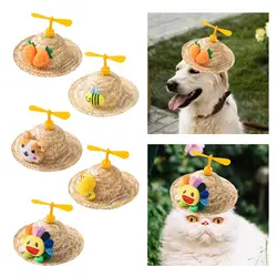 Hand Woven Straw Hat Cat Hat Pet Ornaments Sun Protection Dog Hat Costume Accessory Decorative Hat for Summer Outdoor Walking