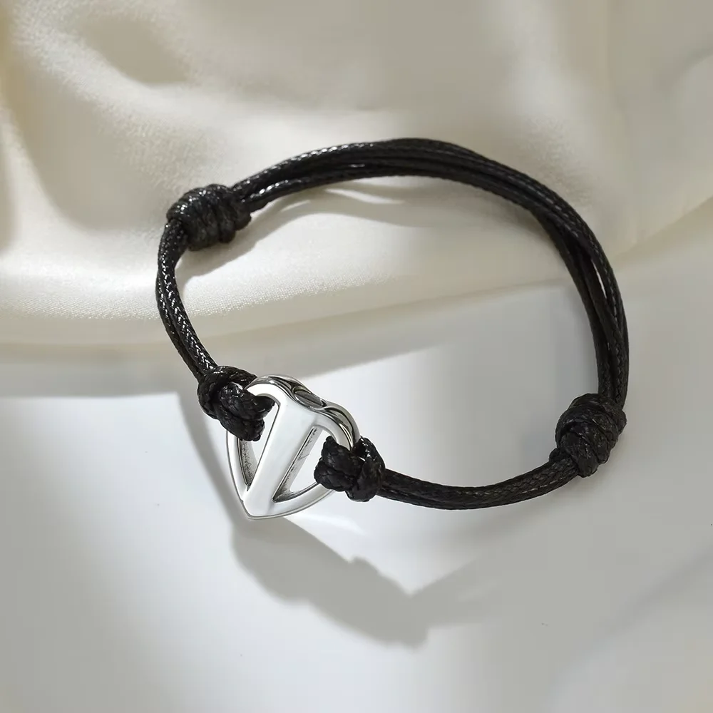 Heart Urn Leather Rope Bracelet for Ashes Stainless Steel Keepsake Holder Ash Adjustable Bracelet for Women Men