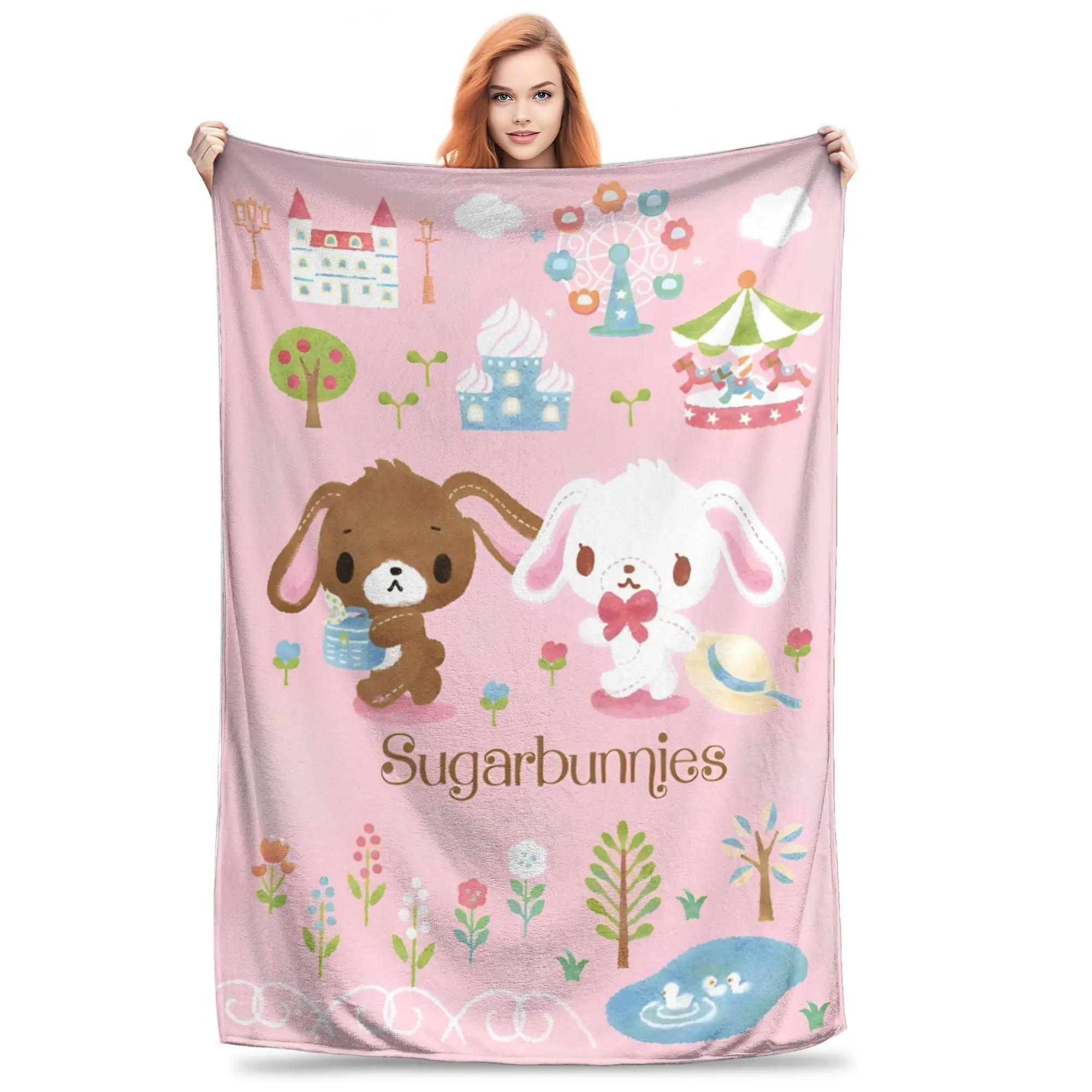 

Cute Sugarbunnies Sugar Rabbit Blanket Plush Throw Blanket Summer Air Conditioning Decoration Ultra-Soft Warm Bedspreads,