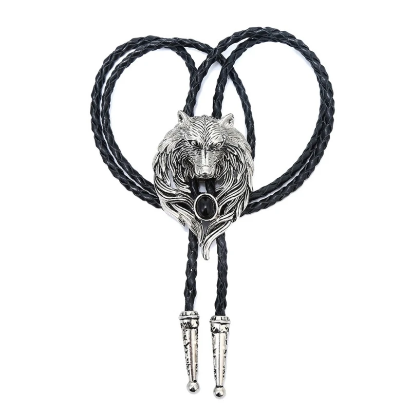 Herren Vintage Amerikanische Bolo Krawatte Western Metall Wolf Kopf Stein Cowboy Anhänger Hemd Kragen Krawatte Schmuck Hemd