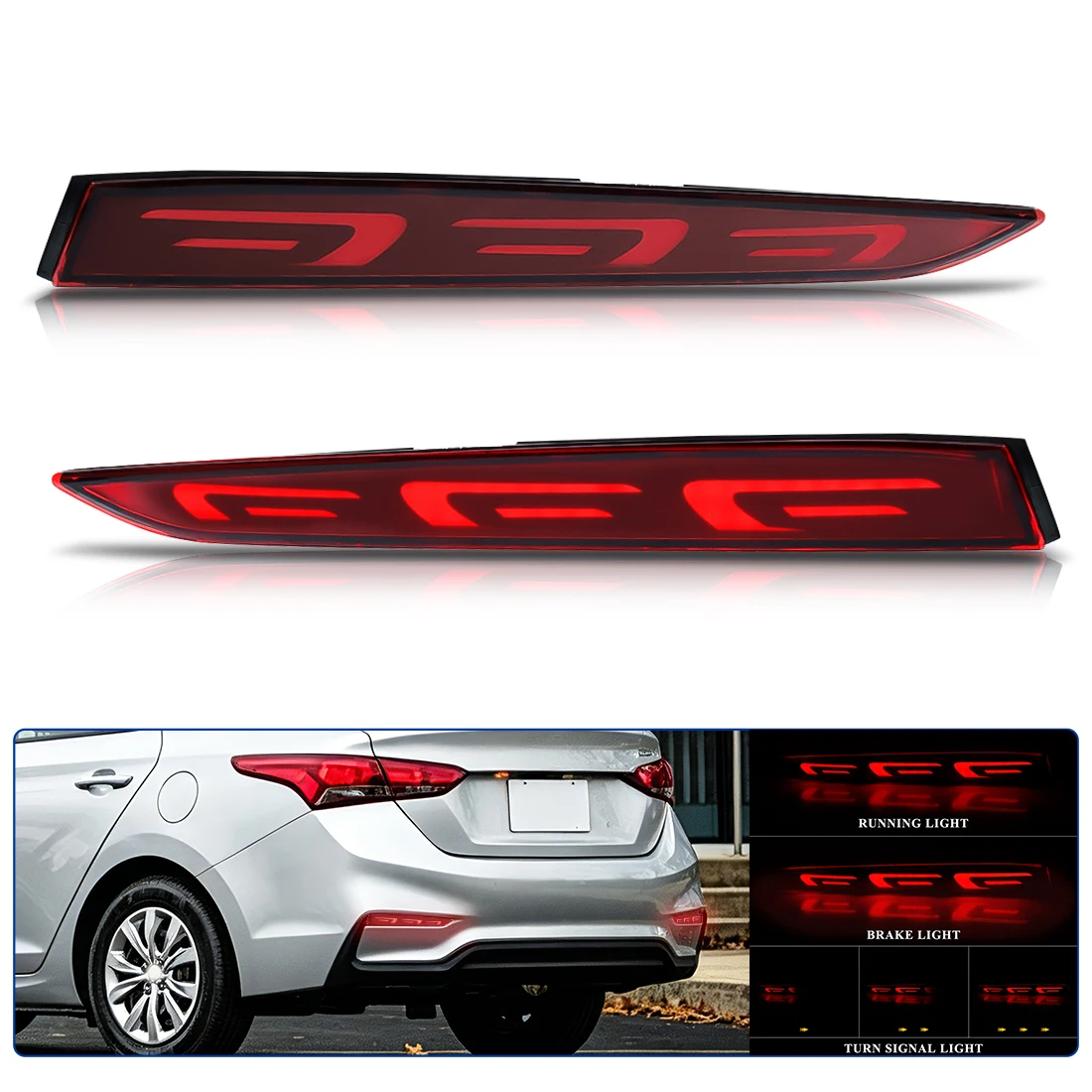 2pcs Brake Lamp For Hyundai Solaris Accent 2017 2018 2019 LED Rear Bumper Reflector Light Turn Signal Warning Driving Lamp