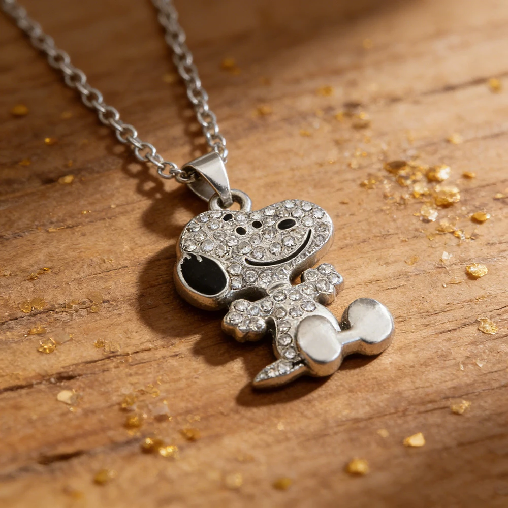 Niedliche Snoopy Zirkon-Halskette Paar-Geschenk Anhänger Cartoon-Hund Schlüsselbein-Kette Valentinstag-Halskette – Detail 6