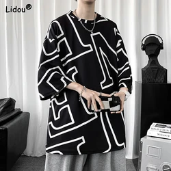 Spring Summer Man Round Neck Men's Clothing Oversized Fashion Casual Geometric Pullovers Printing Short Sleeve Handsome T-Shirts