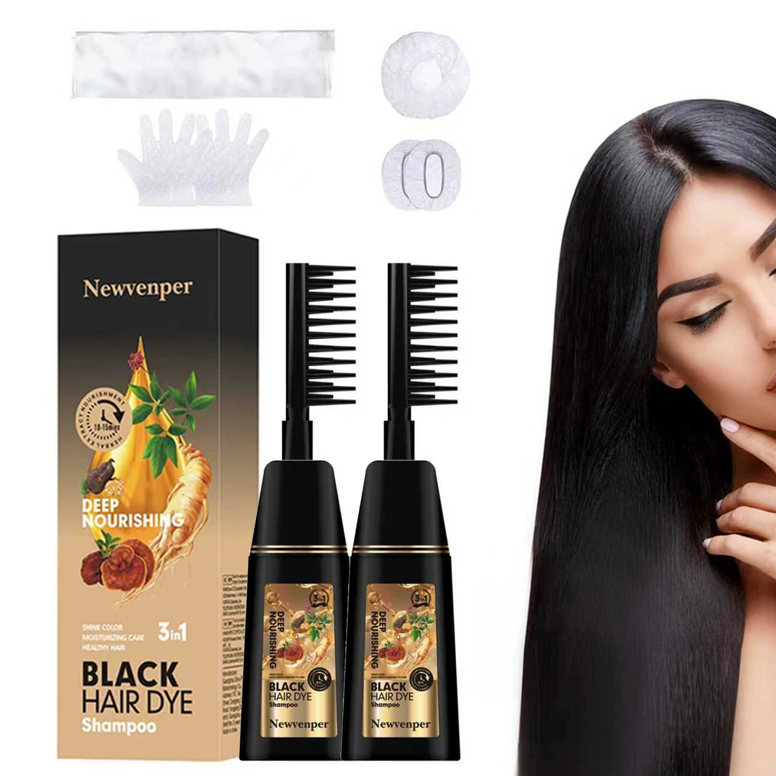 

2 шт. шампунь для черных волос с щеткой для волос, мгновенная краска для волос, шампунь для окрашивания волос в минутах, натуральный 200 мл * 2