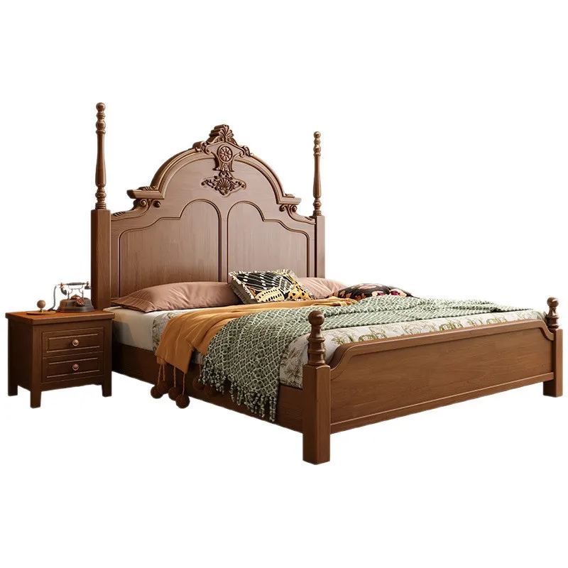 

Кровать из массива дерева, орех, с мягким матрасом, односпальная 1.5 метра, двуспальная 1.8 метра, для главной спальни, люкс, с местом для хранения