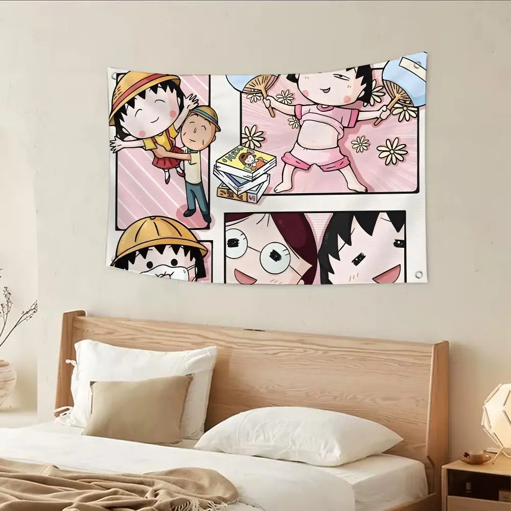 Chi Maruko-Chan adorable Flags Daily four rings hanging no edging for indoor use and outdoor decor easy hanging