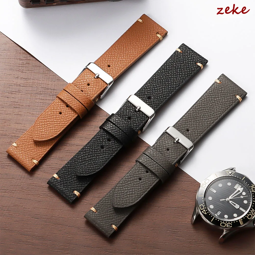 Premium Palm Echtlederarmband Schwarz Grau Braun Criss Cross Stitch Rindsleder Uhrenarmband für Seiko 18mm 19mm 20mm 22mm Band
