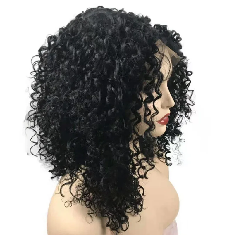 Moda feminina peruca africano pequeno cabelo encaracolado frente do laço curto encaracolado peruca preto mudança gradiente peruca de fibra química
