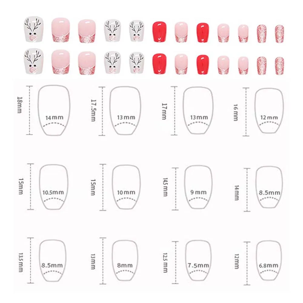 24 sztuk/zestaw materiał do Manicure świąteczne krótkie sztuczne paznokcie DIY akcesoria do paznokci artykuły do paznokci świąteczne krótkie sztuczne paznokcie