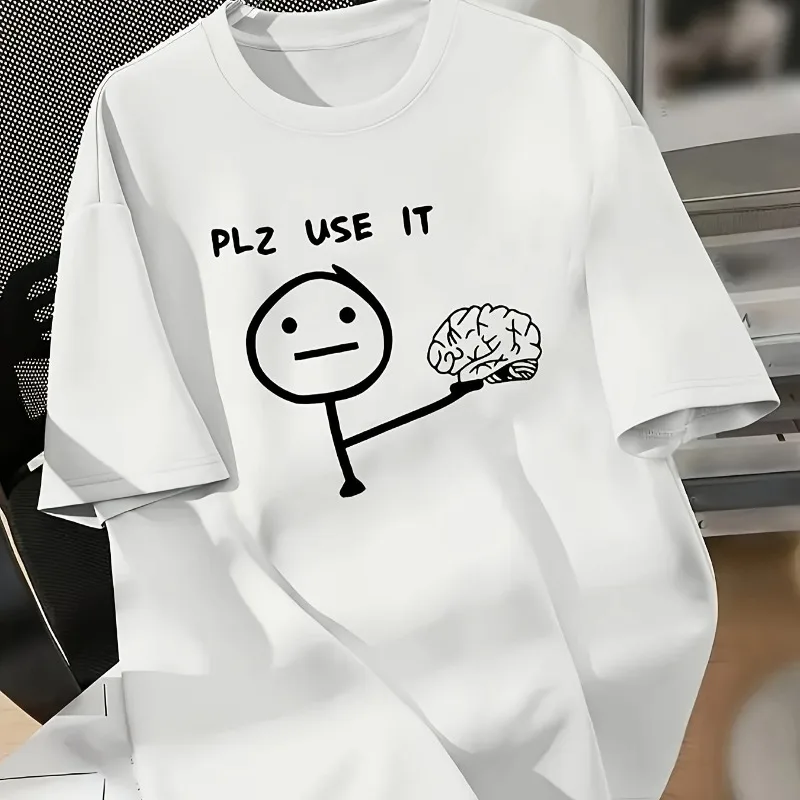 Men's 100% Pure Cotton Fashionable Casual Loose Sports D Interesting Pattern Printed Round Neck Short Sleeved T-shirt Top