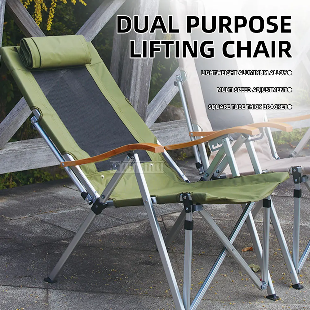 Outdoor Camping Folding Chair, Aluminum Alloy Recliner, High-Back Lunch Break Chair with 4-Gear Adjustable Angle & Carry Handle