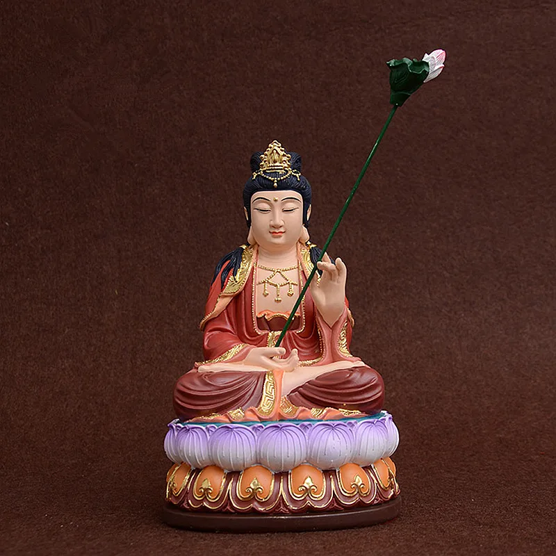 

21.5cm Colored Plated Bodhisattva Guanyin Buddha Statue,Resin Sweeping Demon Lotus Base Mascot Home Putting Decoration