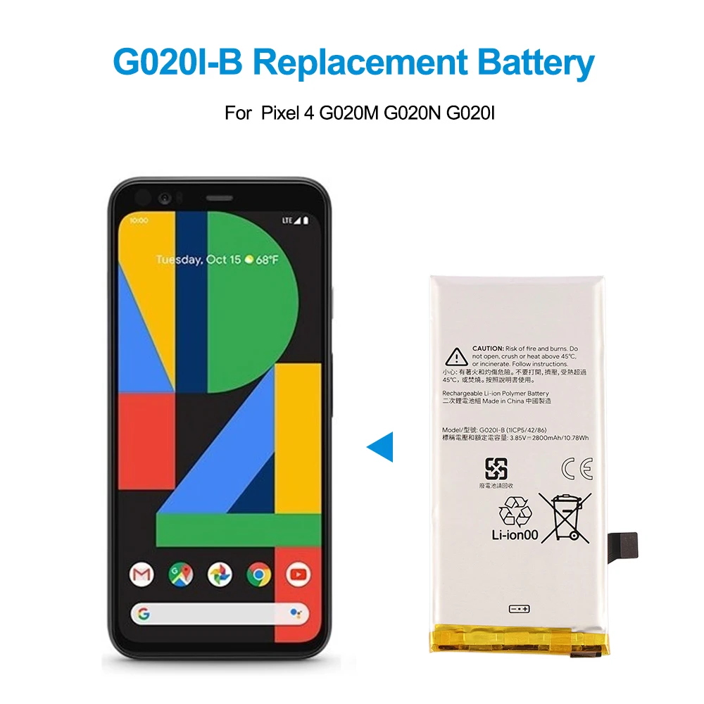G020I-B Replacement Phone Battery For Google Pixel 4 G020M G020N G020I 3.85V 2800mAh/10.78Wh