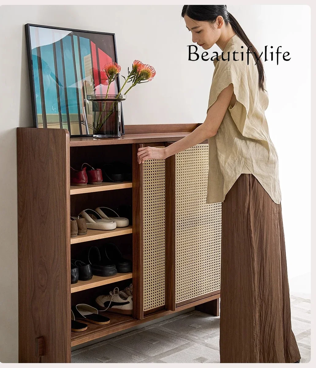 R Household Door Rattan Solid Wood Shoe Cabinet Household Storage Large Capacity Multi-layer Super Large Entrance Cabinet