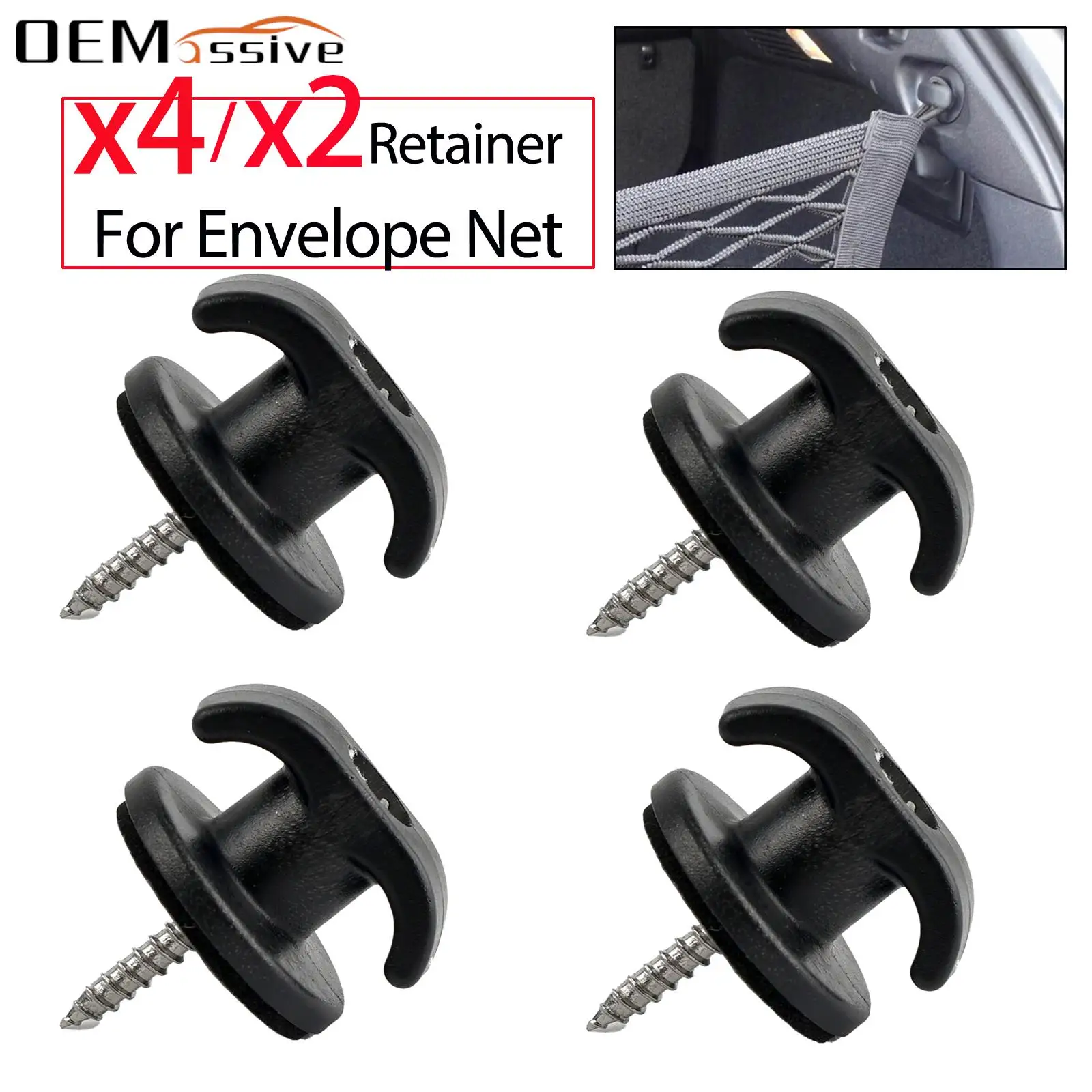 4x Car Rear Trunk Envelope Cargo Net Tie Down Hook Ring Loop Hanging Hook Flat Vertical Luggage Net Home Hook Retainer Hardware