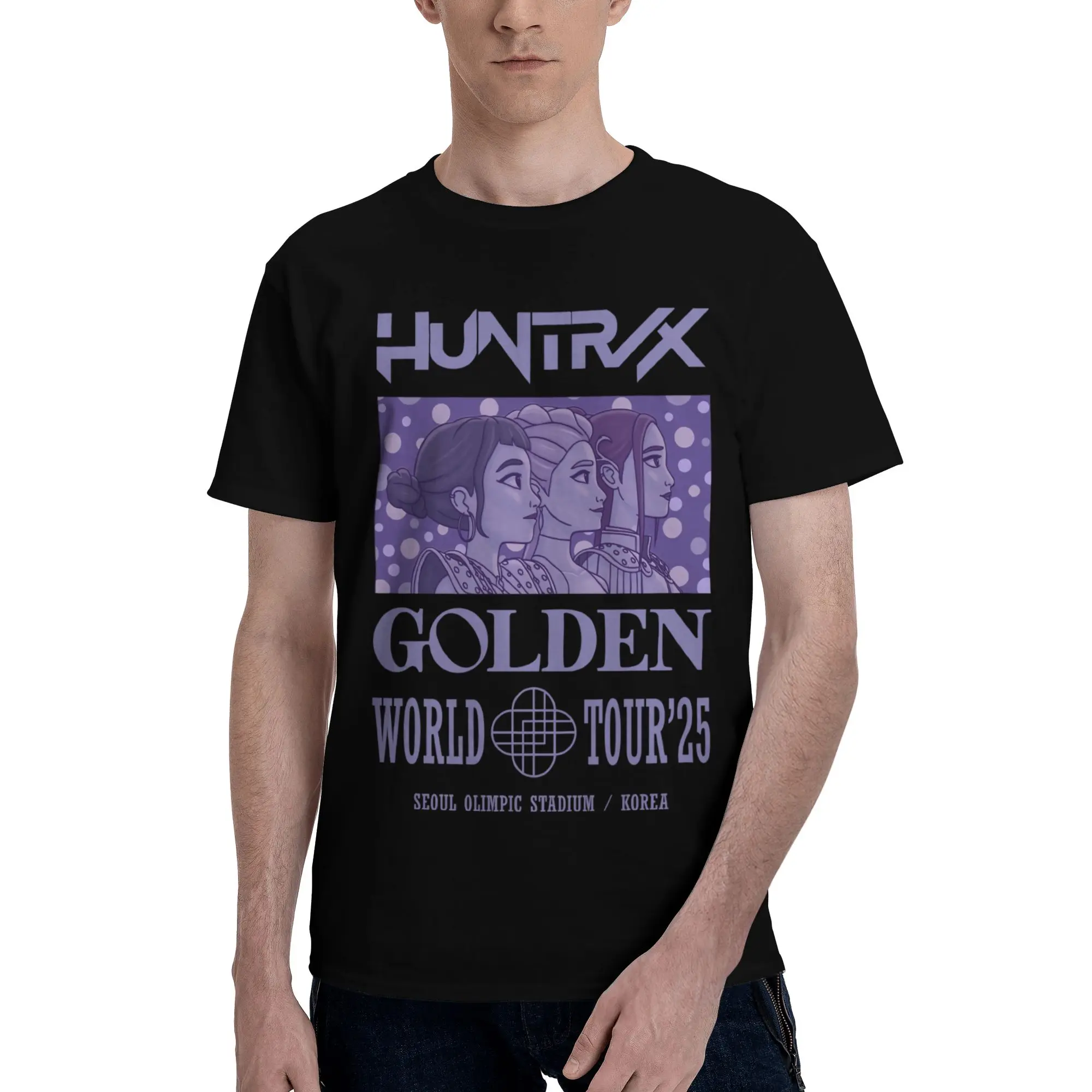 

Модные футболки на заказ KPops Hunter Demons Huntrix Golden World Tour, мужская футболка с короткими рукавами, повседневная футболка, хлопковые футболки