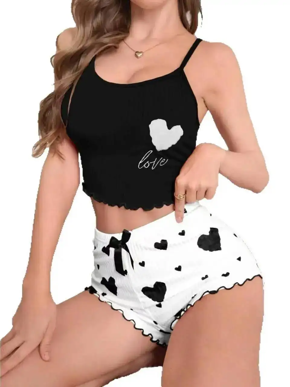

Women's Pajama Shorts Sets Elegant Heart Print Sexy Camisole Tank Top And Shorts Loungewear Shorts Sets Casaul Pure Desire W71M