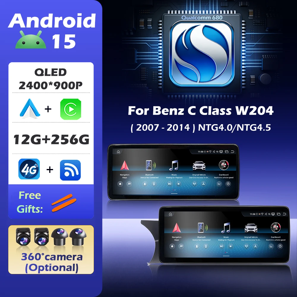 For Merdedes Benz C Class W204 2007-2010 NTG4.0 2011-2014 NTG 4.5 Wireless CarPlay Andorid Auto Car Radio Multimedia Navi GPS BT