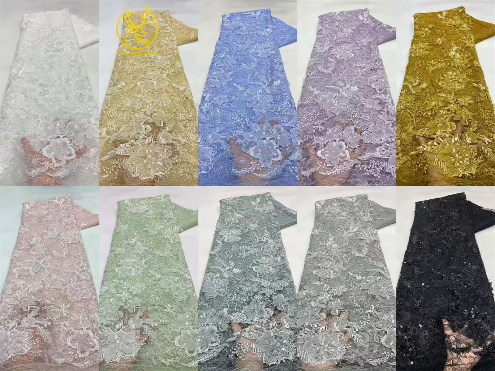 Neuer Stil Afrikanischer 3D-Stickerei-Perlen-Blumen-Spitzenstoff 2026 Französischer Pailletten-Spitzenstoff zum Nähen von Brautkleidern und Partykleidern – Detail 3