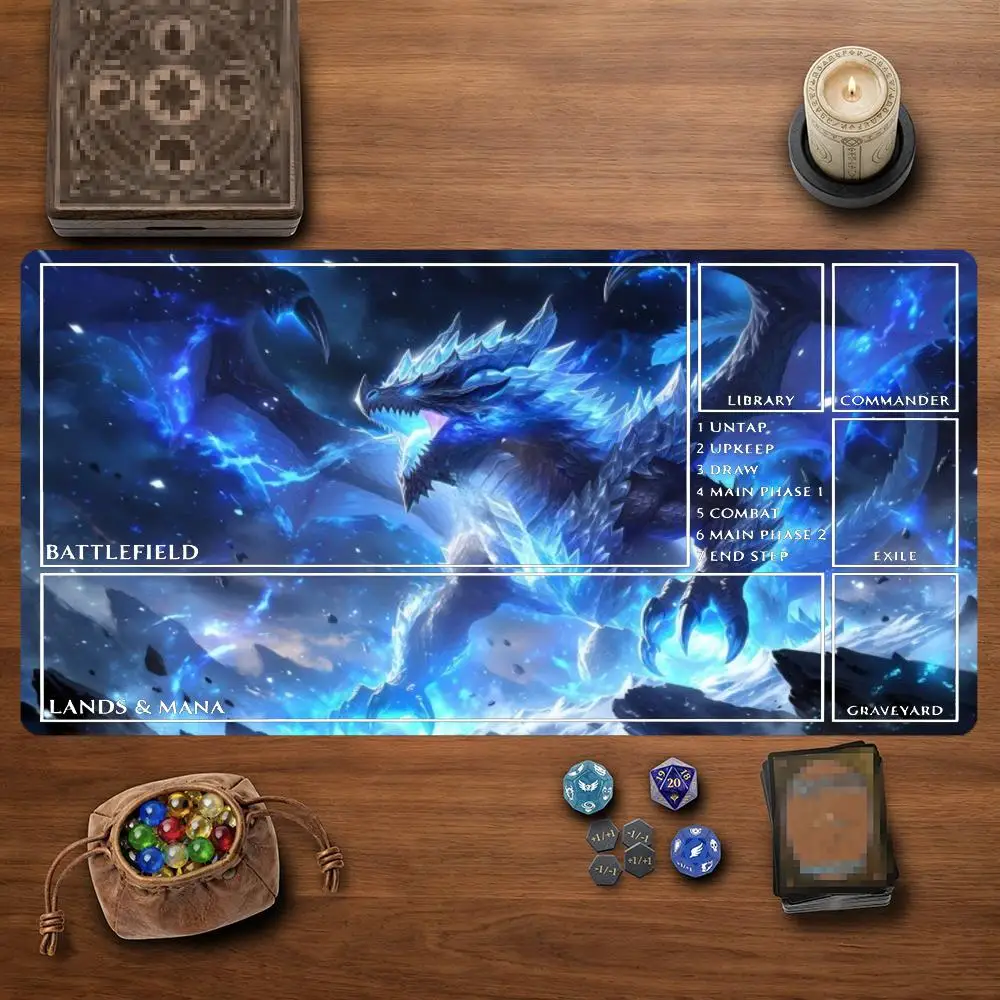 Tapis de jeu Epic Frost Ice Blue Thunder Dragon TCG 35X60CM, tapis de combat pour cartes Magic, antidérapant, durable, avec bords cousus, pour jeux de table.
