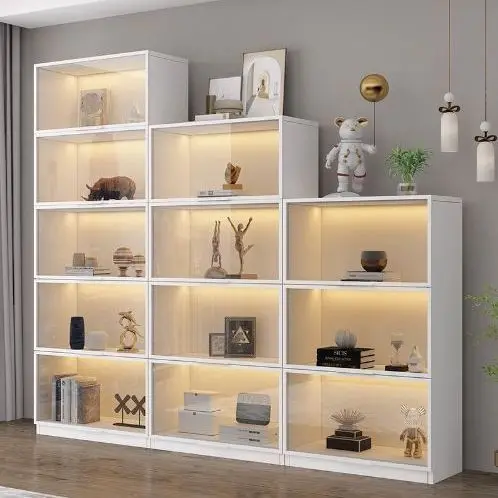 Bookcase display cabinet D made figure lattice cabinet free combination transparent hydraulic glass door display cabinet glass