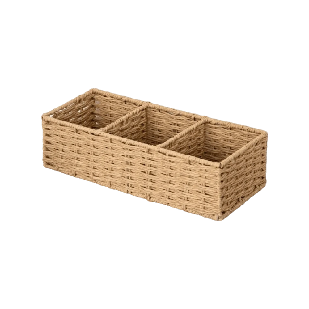 3-Section Storage Box Multi-Purpose Large Capacity Woven Storage Basket Space Saving Decorative Desktop Organizer Home Bedroom